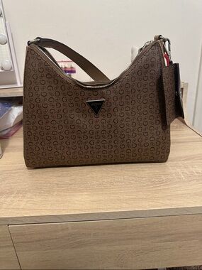 Guess Logo Brown Monogram Shoulder Bag